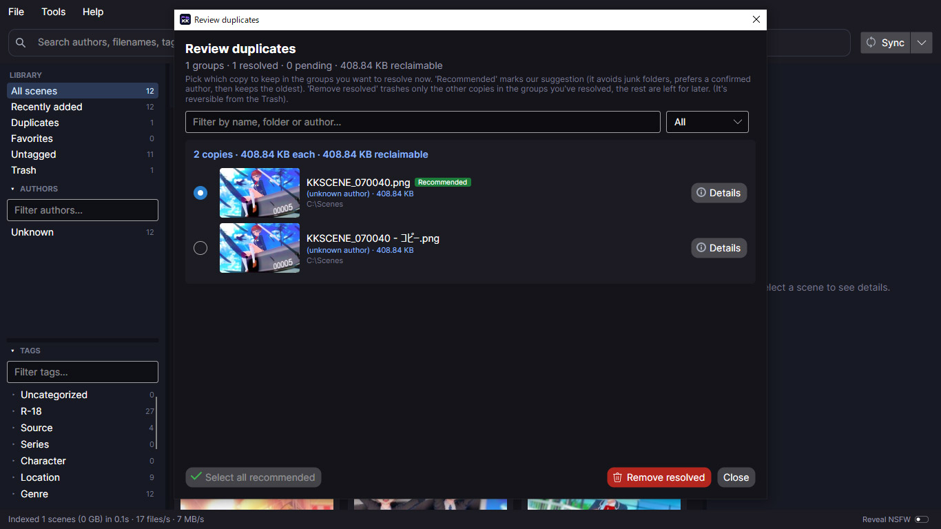 Duplicate review screenshot