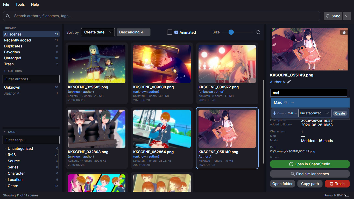 Tags / author management screenshot