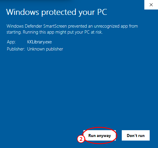 Windows SmartScreen dialog with Run anyway highlighted